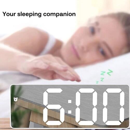 Alarm Clock LED Mirror Digital Snooze Table Clock Wake Up Light Electronic Large Time Temperature Display Home Decoration Clock