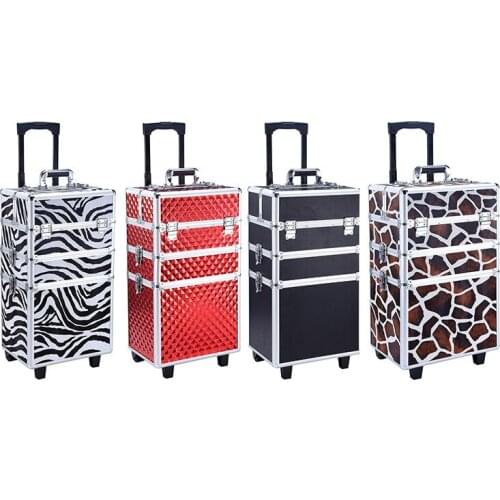 3 in 1 Rolling Makeup Train Case Professional Trolley Box Aluminum Organizer case with inner tray 4 Colors