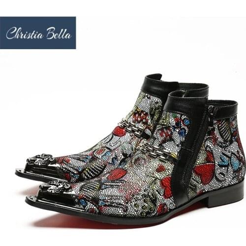 Christia Bella Formal Men Dress Boots Genuine Leather Designer Men Dress Shoes Winter Ankle Boots Party Motorcycle Boots Luxury