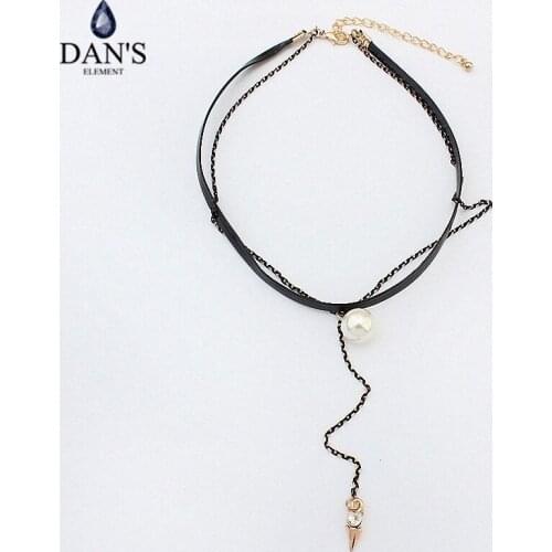 DANS ELEMENT New Fashion Retro Geometric star Pendant Collar Double chains leather simple choker necklace for women girl 122771