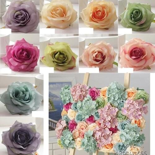 DIY artificial rose flower heads DIY Road led wedding flower Bouquet hotel backdrop decor silk decorative flower wall rose heads