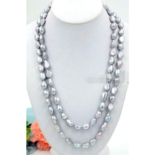 HOT LONG STRANDS 8-10MM GENUINE SOUTH SEA GRAY BAROQUE PEARL NECKLACE 50 INCH