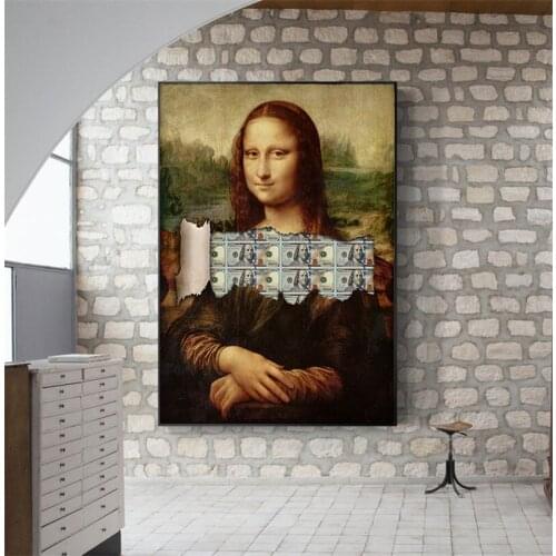 Graffiti Mona Lisa Money Art Canvas Print Painting Modern Funny Pictures Abstract Living Room Office Home Decor Posters Unframed
