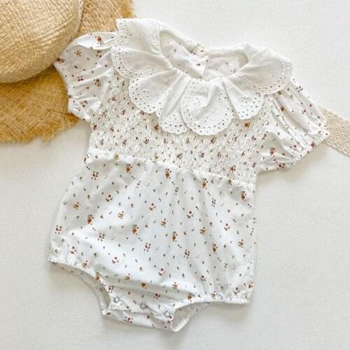 Baby Girls Short Sleeve Floral Rompers Summer Baby Clothes Rompers Kid Rompers Infant Girls Lace Clothing Rompers