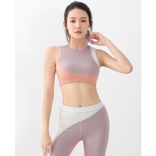 Seamless Fitness Yoga Set Patchwork Sportswear for Ladies Slim Tight Gym Clothing Bras Vest High Waist Leggings Suit 2Pcs New