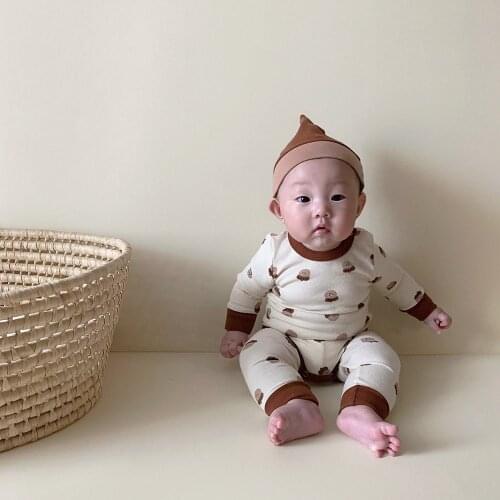 Baby Boys And Girls Clothes Sets Hazelnut Print Long Sleeves Bodysuit + Leggings + Hat 3pcs Baby Cotton Home Wear Outfits