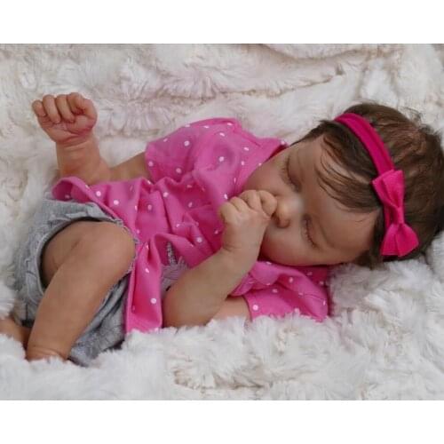 NPK 45CM Twin reborn premie baby newborn sweet baby girl in pink dress detailed hand painting cuddly baby collectible art doll