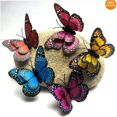 Hot& wholesale free shipping 12 pcs 3D wall stickers butterfly fridge magnet wedding decoration home decor