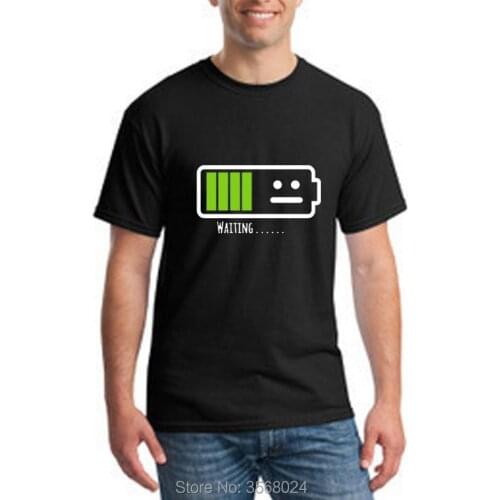 Print Battery T-shirt Men Funny Waiting Energy Solid Cotton T Shirts Male Custom Your Brand LOGO Tshirt Clothing Adult Big size
