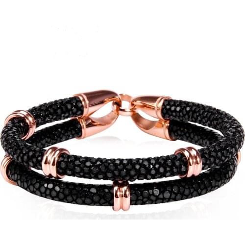 Men Brand Genuine Leather Bracelets Stingray Leather Bracelet Navy Black 5mm Round Leather Bracelet Multilayer Leather Bracelet