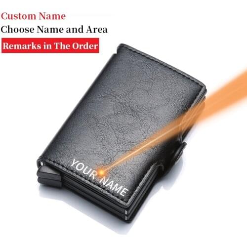Custom Name Men Id Credit Card Holder Rfid Blocking Protection Wallet Leather Metal Aluminum Business Bank Card Case Cardholder