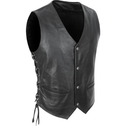 2021 New Black Motorcycle Biker Leather Vest Men Genuine Leather Sleeveless Jackets Natural REAL Cowhide Slim Vests