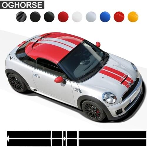 Car Hood Bonnet Stripes Sticker Engine Cover Roof Trunk Decal For MINI Cooper Coupe R58 Cabrio R57 Roadster R59 JCW Accessories