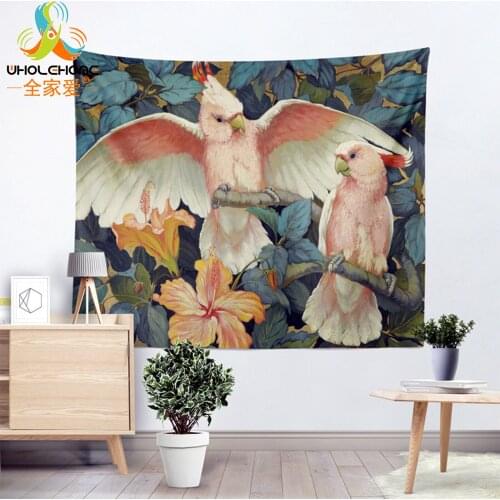 Painting Style Birds Printed Tapestry Wall Hanging Towel High Quality Polyester Fabric Floral Blanket 200x150cm Home Decoration