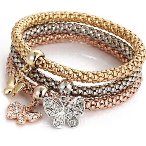 New 3pcs/Lot 3 Colors Butterfly Lucky Charm Corn Chain Bracelet Elastic Bracelet Fine Bracelet Fashion Jewelry Women Gift
