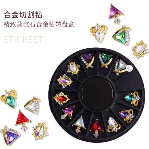 Factory Outlet Nail Art Alloy Jewelry Turntable Nail Shaped Metal Color Diamond Phototherapy Nail Art Decoration 12 Styles