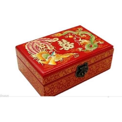 Wholesale 21*14*7.5cm Chinese Handmade traditional wedding Wooden Lacquerware&Embroidery Peony 2 Layer Jewelry Box