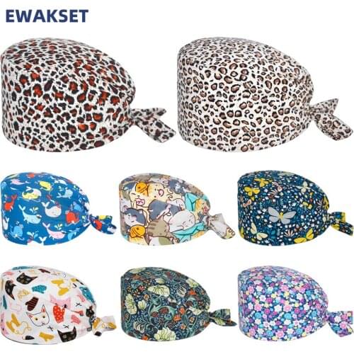 Wholesale Surgicals Cap Cotton Cats Printing Pet Shop Clinic Beauty Salon Nursing Hats Adjustable Nurse Accessories Scrub Caps