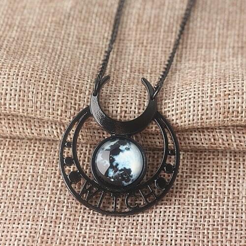Punk Gothic Witch Black Moon Necklace Triple Moon Goddess Blue Stone Necklace Women Black Moon Necklaces Pendants Jewelry Gift