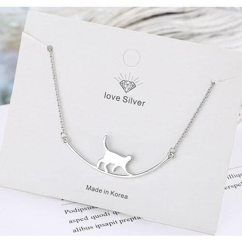 925 Sterling Silver Cute Cat Charm Necklace For Women Creative Pendant Elegant Party Jewelry dz245