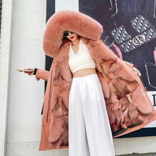 RosEvans Fur Coats and Jackets Women Candy Colors 2020 Fall Winter New Fox Fur Liner Removable Warm Thick Mid-length Parkas