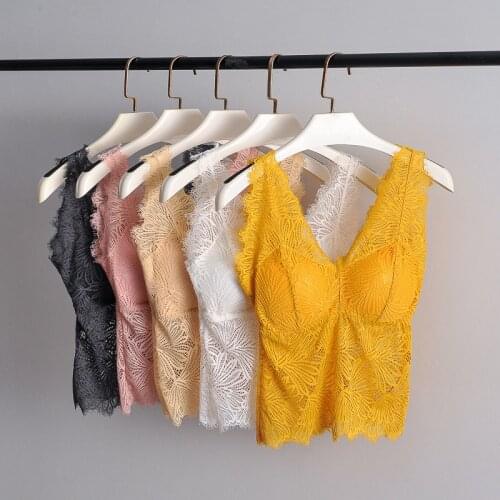 Multi-Color Lace Sexy Slim Fit V-Neck Vest Womens Bandeau Base Shirt With Chest Pad Tops Hhalter Top