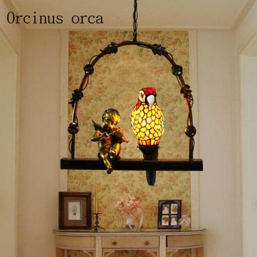 Mediterranean coloured parrot chandelier cafe restaurant bar bedroom folk style creative personality bird Chandelier