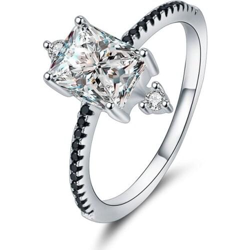 UFOORO sterling silver wedding ring Finger Beautiful Jewelry Romantic shiny BLACK zircon Ring For girl gift C312