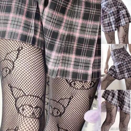 Japanese Anime Lolita Pantyhose Cartoon Devil Pattern Jacquard Tights Gothic Women Hollow Out Mesh Fishnet Stockings wholesales