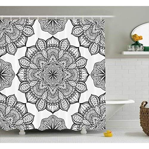 Mandala Shower Curtain Black and White Decor Hippie Celestial Look Floral Oriental Abstract Art Bath Curtains for Bathroom Decor