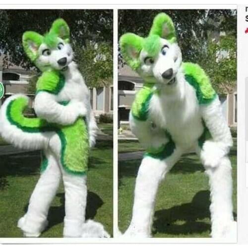 Green Husky Fursuit Mascot Costume Plush Adult Size Cartoon Fancy Dress Costume For Halloween Party Event