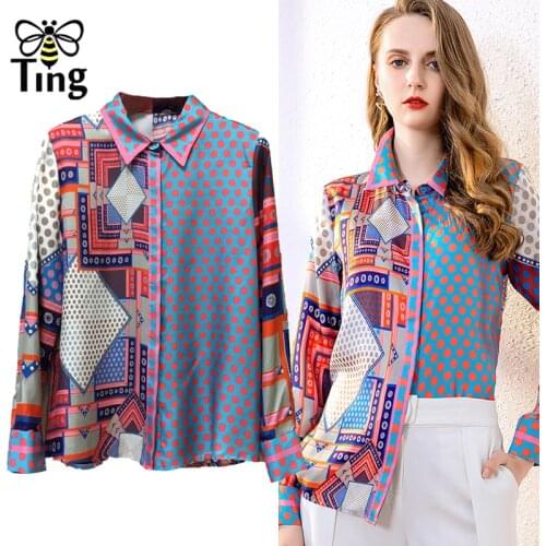 Tingfly Simple Vintage Full Sleeve Women Blouse Shirt Casual Turn-down Collar Dot Color Block Blouse Top Office Lady Work Blusas