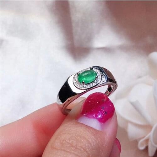 Trendy Natural Emerald Rings for Women Anniversary Party Gifts 4x6mm 0.5Ct Genuine Green gems Fine jewelry 925 Solid Silver #634