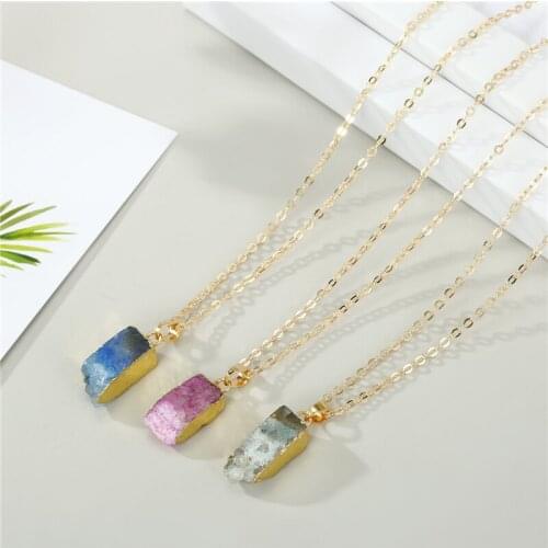 Dayoff 1PC Boho Personality Druzy Drusy Pendant Necklace Women Irregular Natural Stone Clavicel Necklaces Fashion Jewelry N67