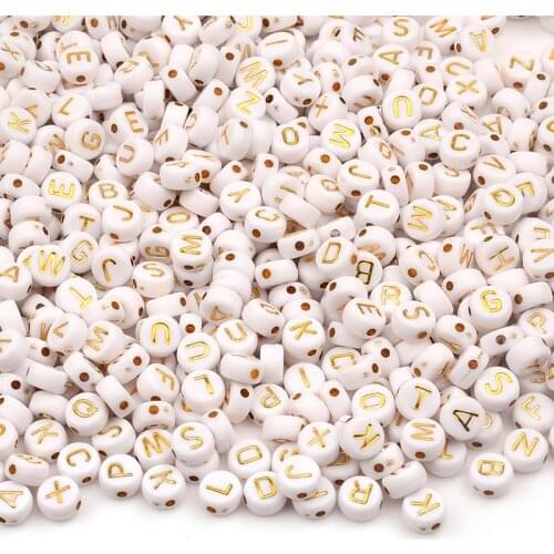100pcs/lot 4x7mm White Acrylic Gold Letter Beads For Jewelry Making Loose Spacer Beads DIY Accessories Bracelet Necklace