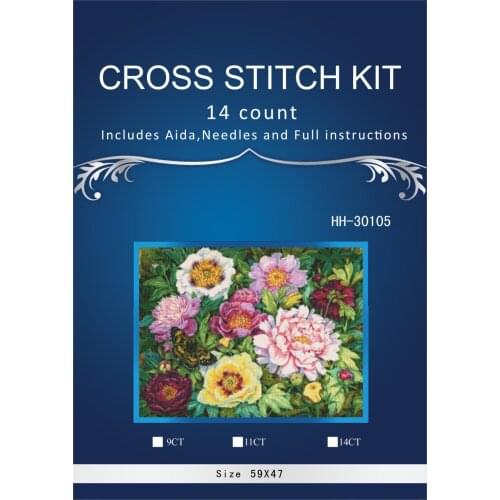 59-45 Needlework Crafts Full Embroidery DIY Counted Cross Stitch Kit 14 ct Oil painting Peonies and Butterfly