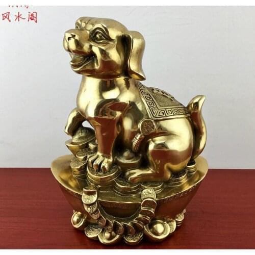 8.4" Pure copper Feng Shui zodiac dog home decoration crafts ornaments