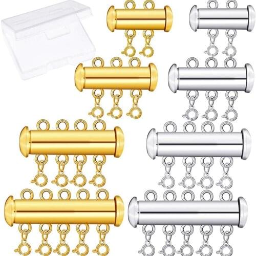 8 Pieces 4 Sizes Slide Clasp Lock Necklace Connector Multi Strands Slide Tube Clasps with Storage Box for Layered Bracelet Neckl