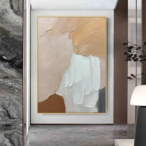 Handmade Abstract Painting Morandi Color Canvas Art Textured Palette Knife Modern Wall Painting Hotel Restaurant Room