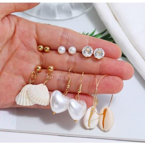 Clothing Accessories Personality Creative Women Earrings Set Metal Starfish Shell Faux Pearl Heart Rhinestone Elegant Eardrop