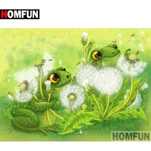 HOMFUN 5d Diamond Painting Full Square/Round "Frog dandelion" Picture Of Rhinestone DIY Diamond Embroidery Home Decor A19962