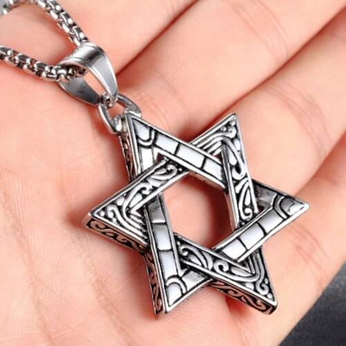 Granny Chic Vintage Jewelry for mens Biker Stainless Steel Fashion Silver/Gold David Star Necklace Pendant Free Box Chain 24