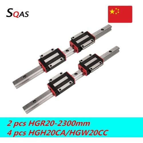 Fast deliver CNC square guide linear rail 2 PCS 2300mm HGR20 linear guide +4 PCS HGH20CA /HGW20CC carriage slides for CNC