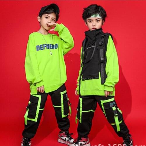 Kids Hip Hop dancing Clothing Sweatshirt Tops Tactical Cargo Pants Sleeveless Jacket Vest for Girls Boys Dance Costume Clothes