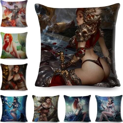 European Mythology Super Sexy Beautiful Girl Pillow Case Linen Decor Cartoon Cushion Cover for Sofa Car Pillowcase 45x45cm