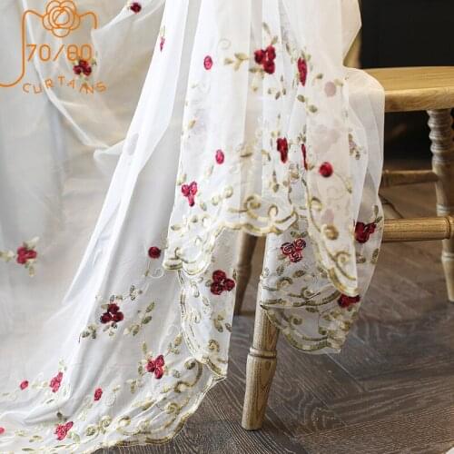 French High-end Romantic Embroidery Rose Window White Gauze Curtains Fro Living Room Bedroom Finished Product Custom Made