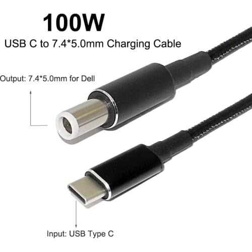 100W USB Type C Cable to 7.4*5.0mm Laptop Adapter Connector Converter for Dell Latitude E6320 E6330 E6400 E6430 E6410