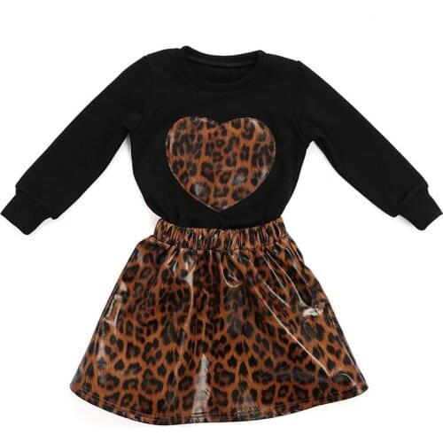 Kaiya angel Newest Valentines Day Clothing Set Long Sleeve Hoodie Fabric Heart Top + Print Leather Skirt Girls Party Outfits