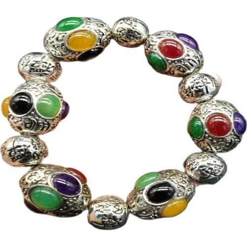 Chinese Old Tibet Silver Carving Tibetan Silver Bracelet