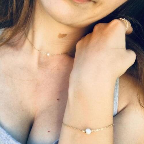 JUJIE Minimalist Choker Chain Pearl Bracelets For Women 316L Stainless Steel Charm Bracelet Jewelry Wholesale/Dropshipping